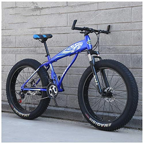 Vélos de montagne Fat Tires : Vélos de montagne pour hommes de 26 pouces, vélo de montagne semi-rigide en acier à haute teneur en carbone, vélo de montagne avec siège réglable à suspension avant, 21 vitesses, Blue shark color