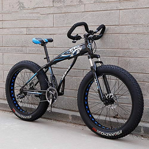 Vélos de montagne Fat Tires : WJH Fat Tire Vélo de montagne pour adulte, double frein à disque / cadre en acier à haute teneur en carbone, bleu, 24 vitesses, 24"