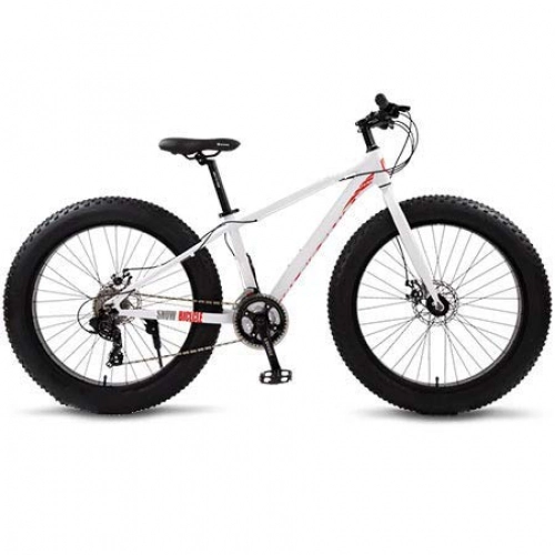 Vélos de montagne Fat Tires : Wolf's Fang VTT 24 vitesses en alliage d'aluminium 26 vélos de route, frein large pneu de cross-country Fat Bike à vitesse variable pour adulte (blanc rouge)
