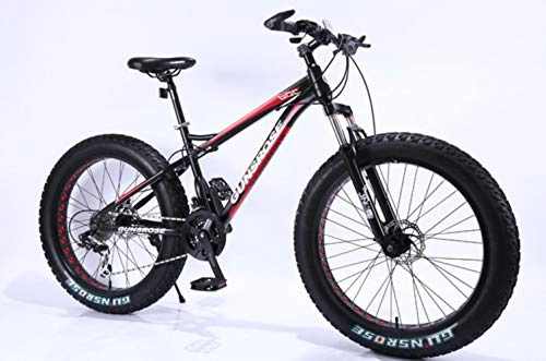 Vélos de montagne Fat Tires : WYN 24 and 26 inch Fat Tire Bike Carbon Steel Frame Beach Cruiser Snow Fat Bikes Adult Sports, Red LW, 24 inch 21 Speed