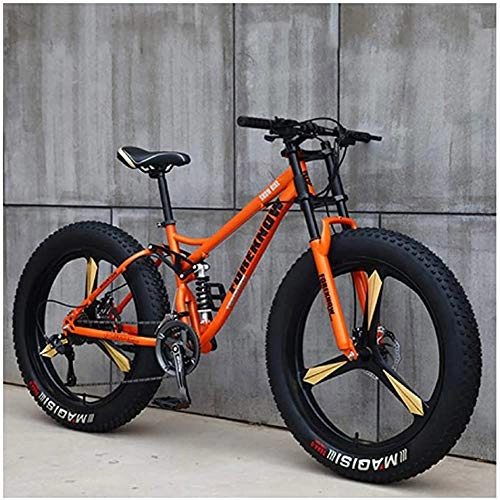 Vélos de montagne Fat Tires : XHJZ Vélos de Montagne, 26 Pouces 4.0 Fat Tire Hardtail Mountain Bike, Suspension Double Cadre et Fourche à Suspension Tout Terrain VTT, Orange, 21 Speed
