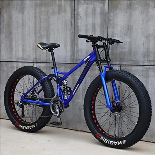 Vélos de montagne Fat Tires : XUELIAIKEE Fat Tire Vélo De Montagne, 26 inch VTT Adulte Fat Tire Vélo De Montagne Acier De Carbone Cadre Anti-Glisser Vélo-Bleu. 7 Speed