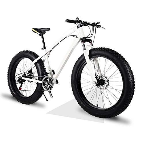 Vélos de montagne Fat Tires : ZXL Fat Tire Mountain Bike Mens, 24 Vitesses, 27 Vitesses Beach Bike, Double Disc Brake 20 Pouces Cruiser Vélos, 4.0 Roues Larges, vélo de Neige Adulte, Blanc, 27 Speed