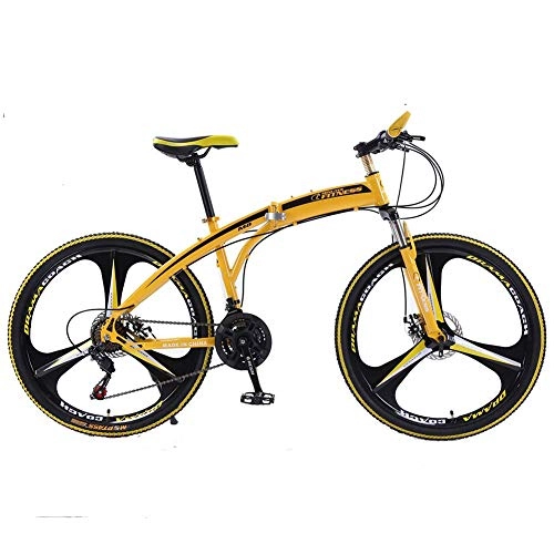 Vélos de montagne pliant : 26 Pouces Pliant Amortisseur VTT avec Freins Roues intégrées et disques (Color : Yellow)