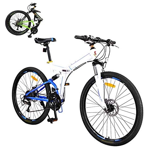 Vélos de montagne pliant : 26 Pouces vélo Pliable, 24x Pliant de vélo de Montagne, vélo légère Unisexe Banlieue, Double Disque de Frein, VTT Suspension Avant Vélo (Color : Blue)