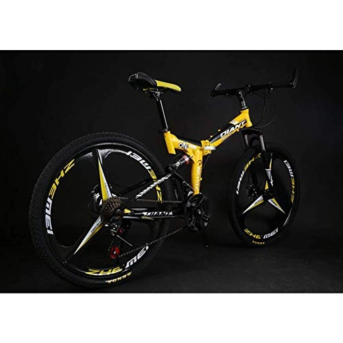 Vélos de montagne pliant : 26 Pouces vélo Pliant, Vitesse Variable VTT, Double Absorption de Choc, Disque de Frein, Queue Souple à Une Roue de Bicyclette (Color : Yellow, Size : 21)