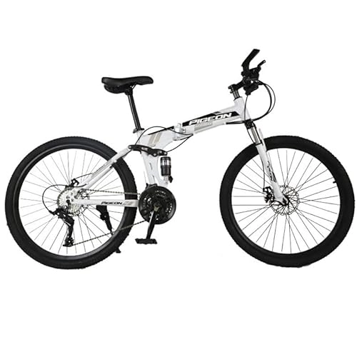 Vélos de montagne pliant : Adulte Vélo de Montagne Pliant Roue Unisexe VTT Pliable Bike Cadre en Acier À Haute Teneur en Carbone 21-30 Vitesses, Absorption Chocs, White / 26inch, 24