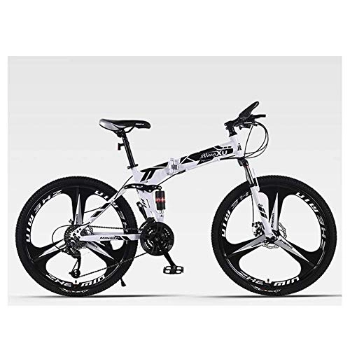Vélos de montagne pliant : Allamp Sports de Plein air 26" Folding Mountain Bike 27 à Deux Vitesses Suspension vélo Double Disque de Frein vélo (Color : White)