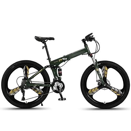 Vélos de montagne pliant : ASUMUI 26 Pouces VTT Vélo Pliant Étudiants Vélos Tout-Terrain À Vitesse Variable Absorbant Les Chocs (Green 24 Speed)