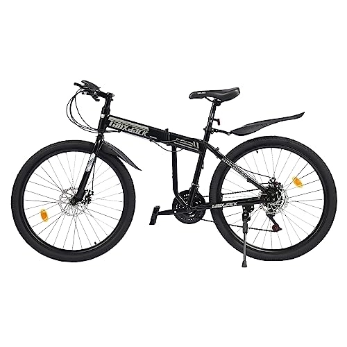 Vélos de montagne pliant : Atnhyruhd VTT pliable 26 ", en acier au carbone, frein à disque, dérailleur à 21 vitesses, vélo tout terrain, vélo pliant en acier au carbone (noir et blanc)
