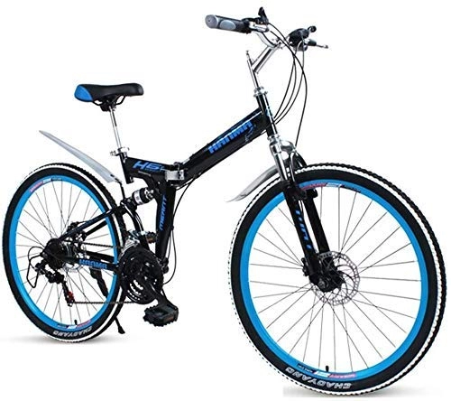 Vélos de montagne pliant : AYHa Adultes vélos pliants, haut en acier au carbone Double Frein à disque pliant VTT, double suspension pliable vélo, portable vélo de banlieue, Noir, 24" 24 Vitesse