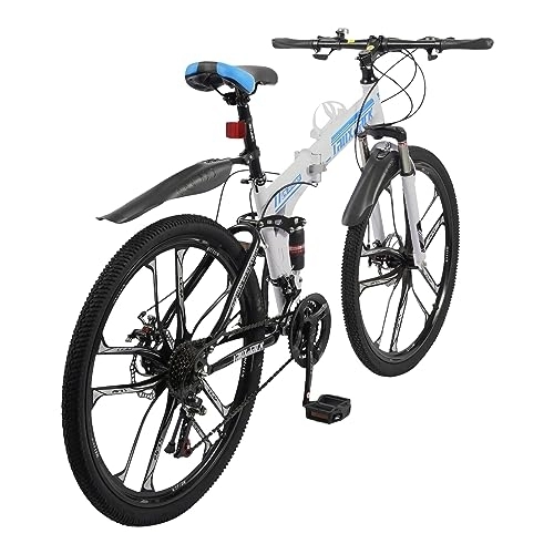 Vélos de montagne pliant : Brride VTT pliant 26 pouces 21 vitesses pour adulte, cadre en acier au carbone, freins à disque, fourche à suspension, design élégant noir et blanc, léger et portable