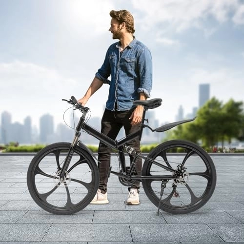 Vélos de montagne pliant : Brride Vélo pliant pour adulte de 26 pouces, réglage de 21 vitesses, VTT en acier au carbone durable, pliable et portable, freins à double disque mécaniques, noir