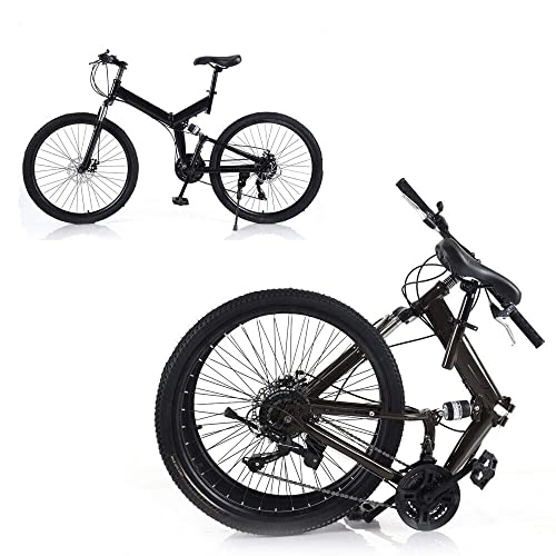 Vélos de montagne pliant : CHIMHOON Dirt Vélo VTT 26" pour adultes et adolescents - Pliable à 21 vitesses - Noir - Avec double freins à disque avant et arrière - Pour 150 kg (85 %)