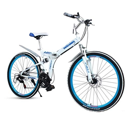 Vélos de montagne pliant : Dsrgwe VTT, 26inch VTT, vélos Pliables hardtails, Cadre en Acier, Double Frein à Disque et Double Suspension (Color : White+Blue, Size : 21 Speed)