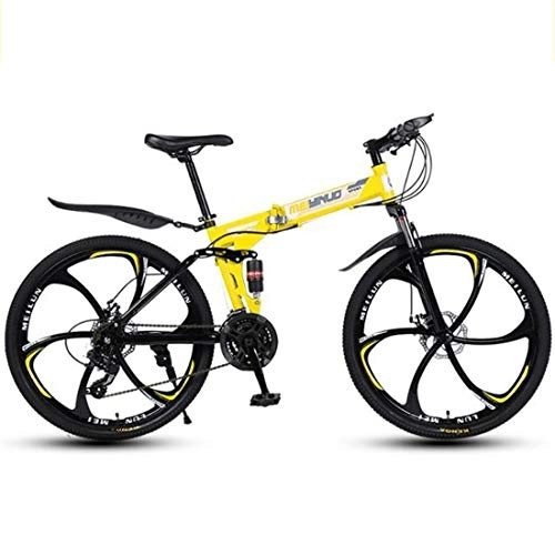 Vélos de montagne pliant : Dsrgwe VTT, Pliable VTT, Cadre en Acier au Carbone vélo, avec Suspension Double Frein à Disque Double (Color : Yellow, Size : 21 Speed)