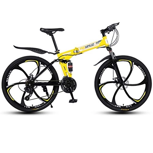 Vélos de montagne pliant : Dsrgwe VTT, VTT, Vélos pliants, Cadre en Acier, Suspension Double et Double Disque de Frein, VTT Vélo, Roues 26inch (Color : Yellow, Size : 27-Speed)