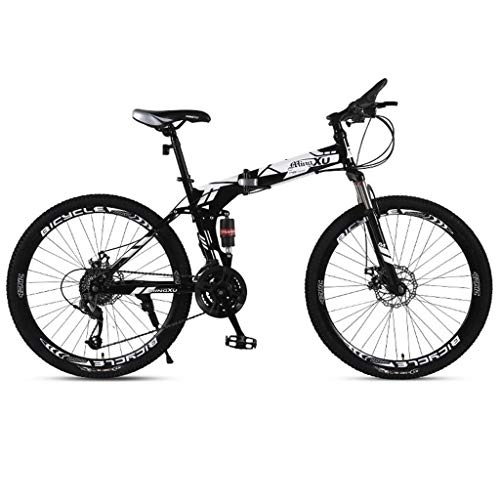Vélos de montagne pliant : Dsrgwe VTT, Vélos de Montagne 26inch, Pliable Hardtail Montagne Vélos, Cadre en Acier au Carbone, Double Frein à Disque et Double Suspension (Color : Black+White, Size : 21 Speed)