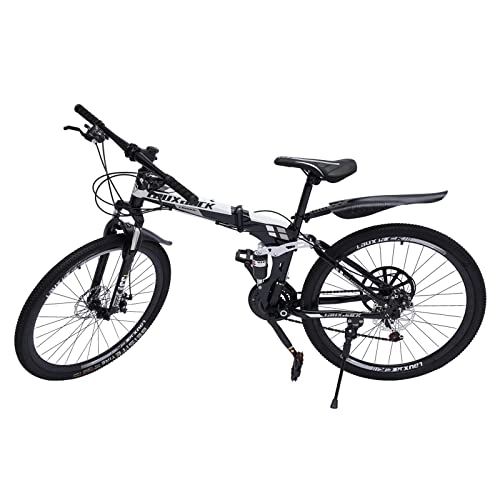 Vélos de montagne pliant : Ethedeal Vélo de montagne 26" Fully - Pliable - Qualité supérieure - Pour hommes et femmes - Freins à disque - 21 vitesses - Vélo pliant avec double cadre d'absorption des chocs (noir et blanc)