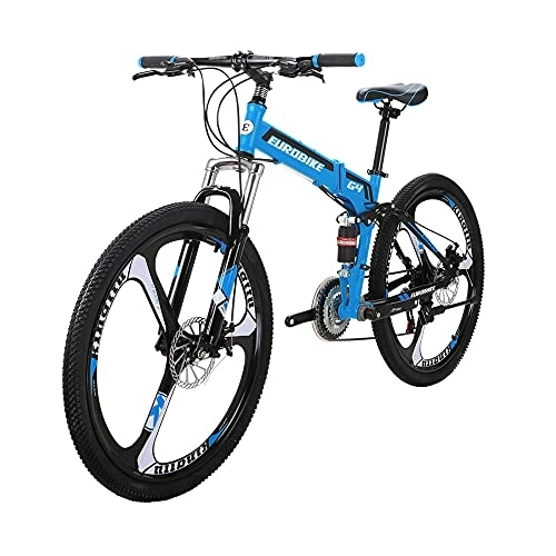Vélos de montagne pliant : Eurobike G4 Vélo Pliant Vélo De Montagne Cadre en Acier 26 Pouces pour Hommes Adultes (Blue)