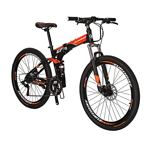 Vélos de montagne pliant : Eurobike Vélo de montagne pliable pour adulte de 69, 1 cm avec cadre en acier de 45, 7 cm (roue standard orange)