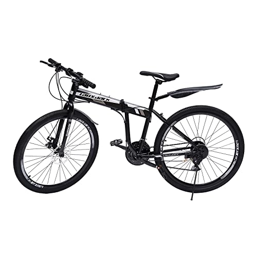Vélos de montagne pliant : Fermoirper VTT 26" - 21 vitesses - Pliable - Convient pour hommes / femmes / adolescents / filles avec une hauteur de 160 à 190 cm, freins à disque avant et arrière (roue à rayons noir + argent)