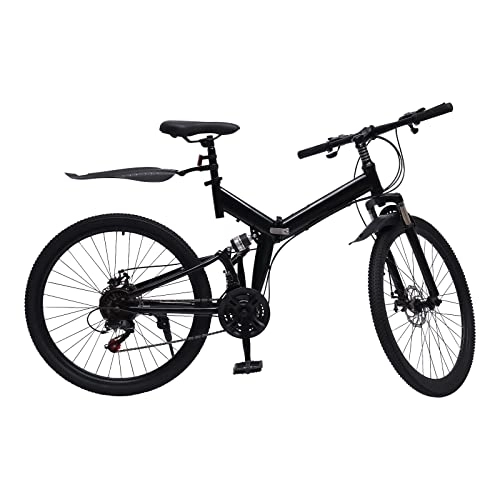 Vélos de montagne pliant : Fermoirper VTT 26" pour garçons, filles, femmes et hommes avec une hauteur de 165-190 cm, frein à disque, suspension complète, 21 vitesses, cadre pliant en acier au carbone, charge maximale 150 kg