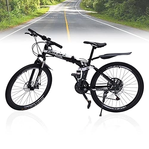 Vélos de montagne pliant : Fetcoi Vélo pliant 26 pouces pour adultes - Vélo pliant 21 vitesses - Noir - Vélo de montagne - Double frein à disque - Hauteur réglable - Fourche à suspension - Vélo de ville en acier au carbone -