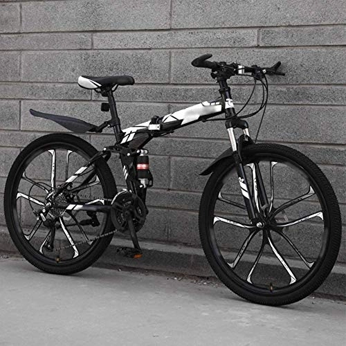 Vélos de montagne pliant : FLJMR Vélo pliant pour VTT de 26 pouces, frein à disque double pliable compact à 27 vitesses, vélo tout-terrain à vitesse variable avec suspension totale, noir