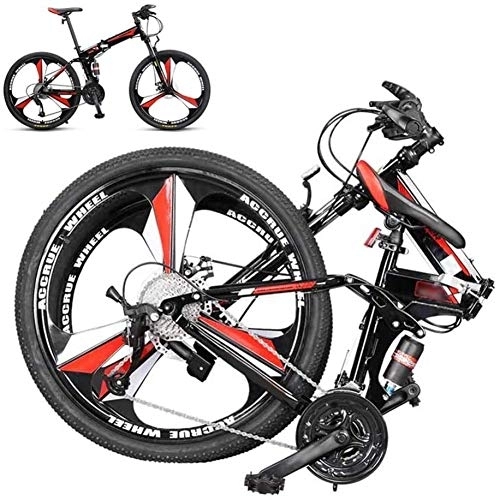 Vélos de montagne pliant : FLJMR Vélo pliant pour VTT de 26 pouces, vélo compact à 27 vitesses, double frein à disque, suspension complète, vélos tout-terrain à vitesse variable, rouge