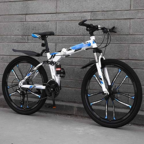 Vélos de montagne pliant : FLJMR Vélos pliants de vélo de Montagne de 26 Pouces, vélo de Banlieue Pliable Compact à 27 Vitesses à Double Frein à Disque, vélos Tout-Terrain à Vitesse Variable pour Hommes et Femmes, Bleu
