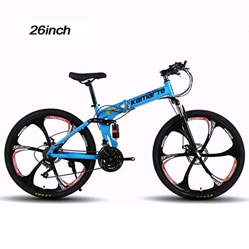 Vélos de montagne pliant : Folding City Bike vélo, 26 pouces en acier vélo dépliable vélo ultra léger à vitesse variable, cadre en acier au carbone à haute, Étudiant Route AQUILA1125 (Color : Blue)