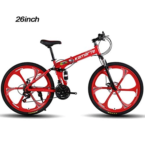 Vélos de montagne pliant : Folding City Bike vélo, 26 pouces en acier vélo dépliable vélo ultra léger à vitesse variable, cadre en acier au carbone à haute, Étudiant Route AQUILA1125 (Color : Red)