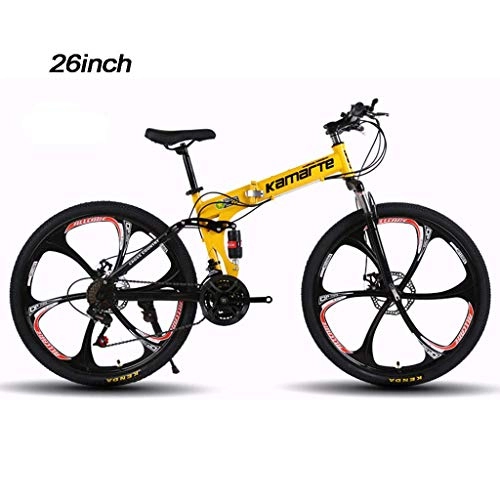 Vélos de montagne pliant : Folding City Bike vélo, 26 pouces en acier vélo dépliable vélo ultra léger à vitesse variable, cadre en acier au carbone à haute, Étudiant Route AQUILA1125 (Color : Yellow)