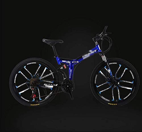 Vélos de montagne pliant : Folding Mountain Bike, 26" unisexe haute teneur en carbone Vélos en acier, double absorption des chocs à vitesse variable hors route VTT, double-amortisseur de chocs Une roue VTT étudiant Racing, faci