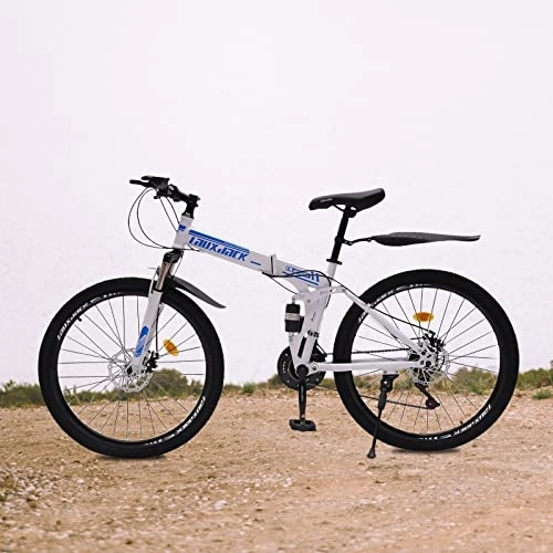 Vélos de montagne pliant : gegeweeret VTT 26 pouces portable pliable, vélo à frein à disque, fourche avant en forme de U et amortisseur arrière, 21 vitesses, suspension complète