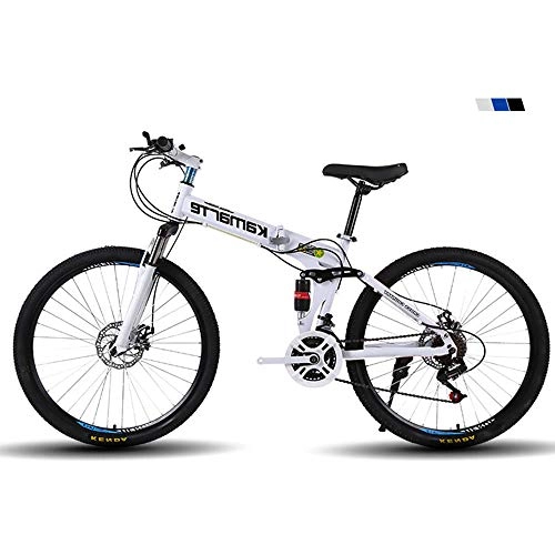 Vélos de montagne pliant : GWSPORT Vlo Pliant Portatif Lger D'absorption de Choc de Vlo de Montagne de Vlo Bicyclette Unisexe, Blanc, 24Inch