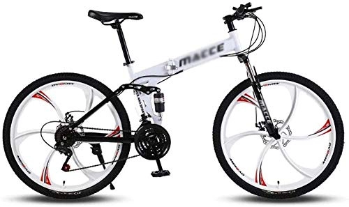 Vélos de montagne pliant : H-ei Adultes VTT 26 VTT Pliant vélos avec Cadre de Suspension Haut en Acier au Carbone, Double vélo Frein de vélo 21 Vitesses (Color : White)