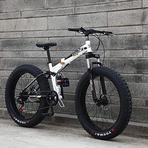 Vélos de montagne pliant : Hommes Mountain Bikes, 26inch Fat Tire Hardtail motoneige, cadre double suspension et fourche à suspension tout-terrain Vélo de montagne Adulte (Color : E)