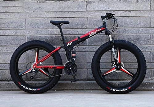 Vélos de montagne pliant : Hommes Mountain Bikes, 26inch Fat Tire Hardtail motoneige, cadre double suspension et fourche à suspension tout-terrain Vélo de montagne Adulte (Color : Y)