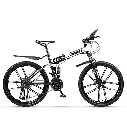 Vélos de montagne pliant : HSART Vélo de Montagne Pliable pour Adultes Vélo de Ville 26 / 24 Pouces Haut Carbone 24 Vitesses Roue 5 Rayons (Blanc), 26 inch