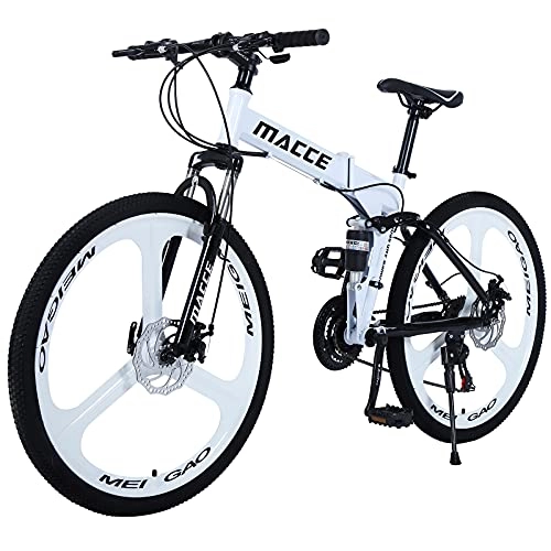 Vélos de montagne pliant : Hyhome VTT Vélo de montagne pliable pour adulte, roues de 66 cm, 3 rayons 27 vitesses, vélo de montagne à double disque de frein pour homme et femme (blanc)