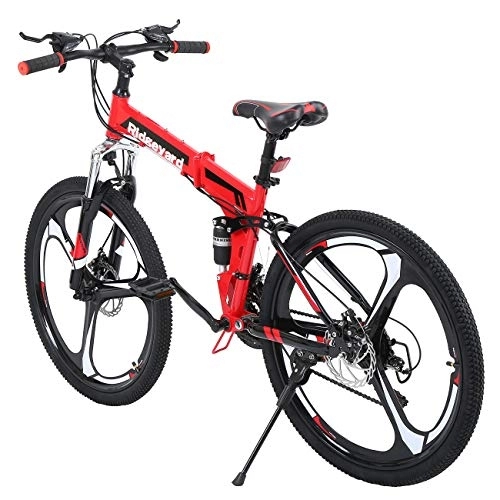 Vélos de montagne pliant : Iglobalbuy Vélo VTT 26 Pouces 21 Vitesses MTB Pliable VTT Unisexe Adulte Frein à Disque, Fille, Vélo pour Garçon, Femme et Homme (Rouge)