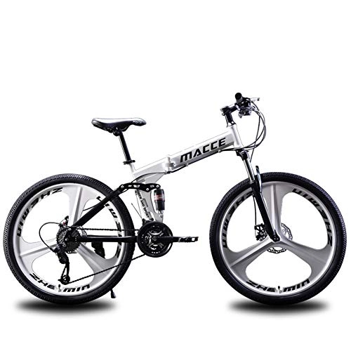 Vélos de montagne pliant : JESU Vélo de montagne en acier à haute teneur en carbone, trois roues de coupe à vitesse variable, pliable, double amortisseur de chocs, blanc 61 cm, 24 vitesses