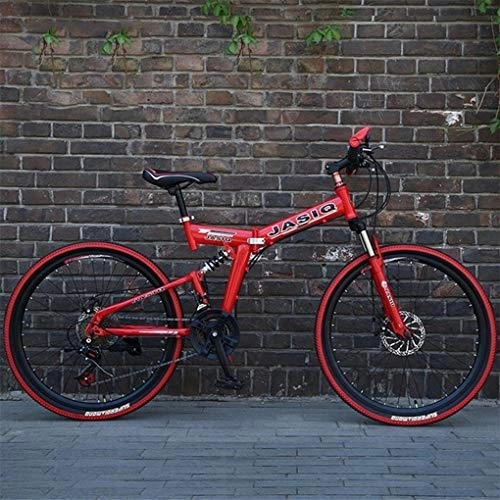 Vélos de montagne pliant : Kays VTT Vélo de Montagne VTT 26 Pouces Vélo Pliable Hardtail, Cadre en Acier Au Carbone, 21 Vitesses, Suspension Pleine Et Double Disque De Frein (Color : Red)
