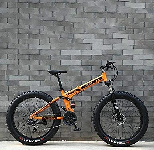 Vélos de montagne pliant : KRXLL Fat Tire Adulte Vélo de Montagne Double Frein À Disque / Cruiser Vélos Plage Motoneige Vélo 24 Pouces Roues en Alliage D'aluminium-Orange_21 Vitesses