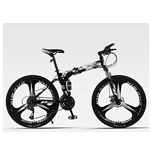 Vélos de montagne pliant : KXDLR 21 Vitesses Freins À Disque Vitesse Homme VTT (Diamètre De Roue: 26 Pouces) avec Double Suspension, Noir