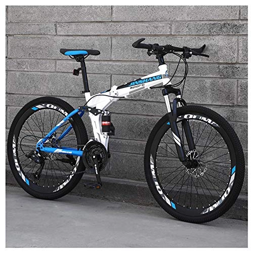 Vélos de montagne pliant : KXDLR Mountain Bike 26 Double Frein à Disque vélo Pliant vélo pour Adultes Ados, 17" Mise à Niveau Armature en Acier Haute teneur en Carbone en Alliage d'aluminium, Bleu, 24 Speeds