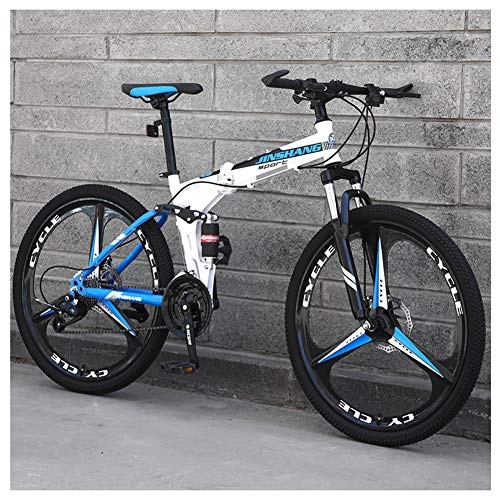 Vélos de montagne pliant : KXDLR VTT pour Adultes Ados, 26 Pouces Vélo VTT Vélo 21-24 Vitesse Vélo Pliant La Pleine Suspension VTT Vélo pour Hommes / Femmes, Bleu, 21 Speeds