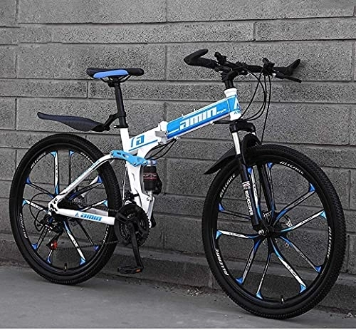 Vélos de montagne pliant : L&WB Vélo De Montagne Yanghao pour Vélos De Montagne Adulte Vélos Pliants, 26Inch À Double Disque À 24 Vitesses De La Suspension Pleine Suspension Antidérapante, Cadre Lumineux, Bleu